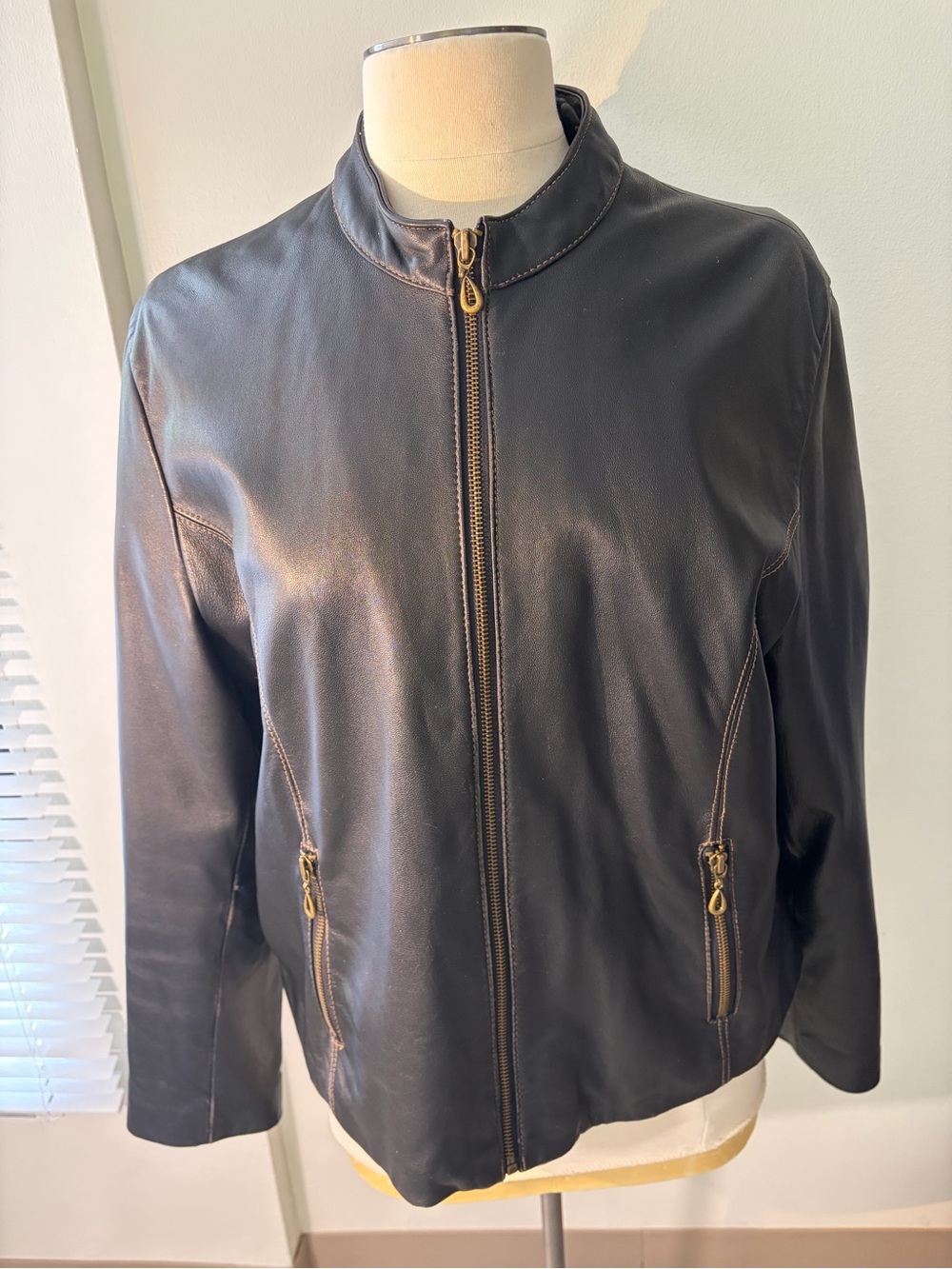 Wilsons Leather Sleek Scuba Jacket Light Black Women Size XL Mandarin Collar - Picture 4 of 9